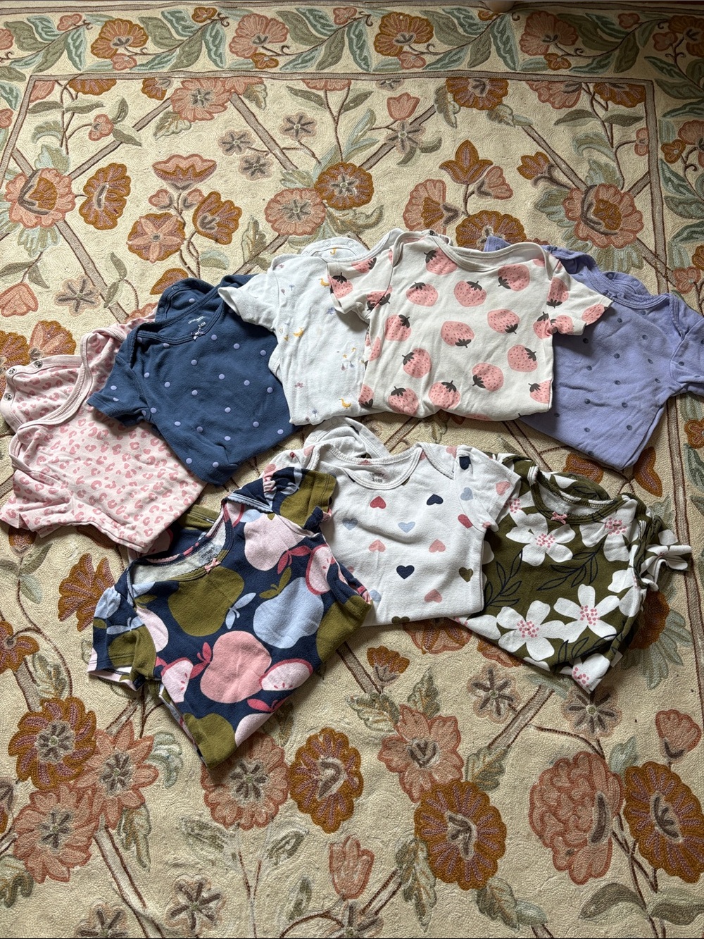 8 Piece Set:  Girls 24m Short-Sleeve Spring Summer Bodysuits- cute retro prints